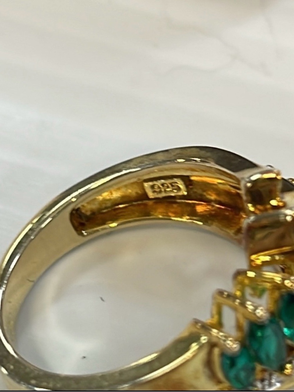 10Kt gold genuine diamond and emerald marque sz 7